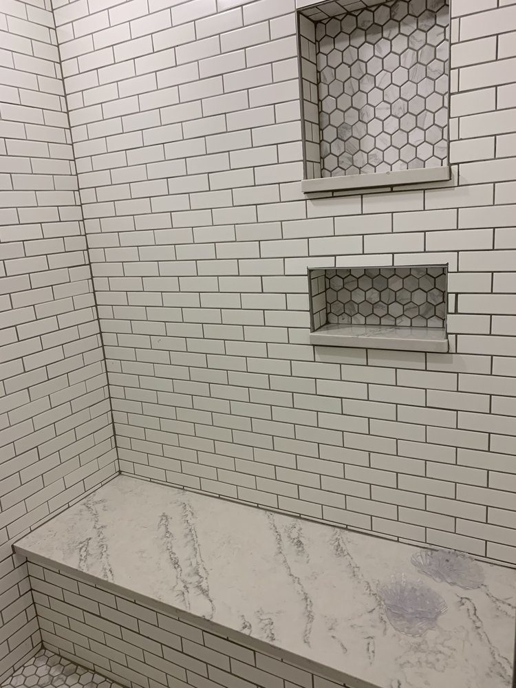 Kettleman — finished subway-tiled shower in the en-suite bathroom addition