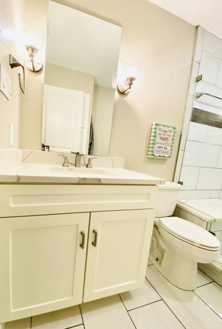 Oak Crest — existing secondary bathroom fixtures before the renovation