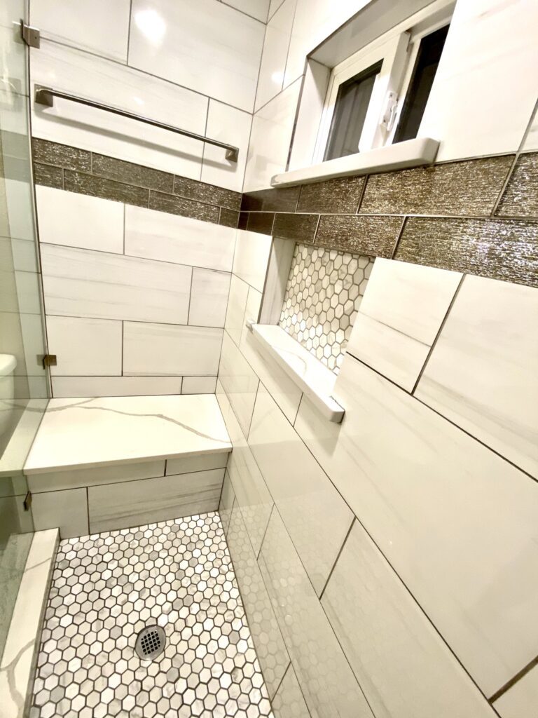 Oak Crest — completed shower tile and tiled bench
