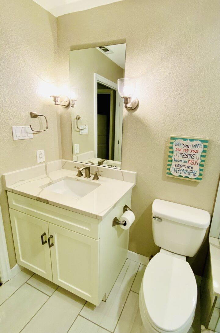 Oak Crest — original bathroom fixtures and finishes before demolition